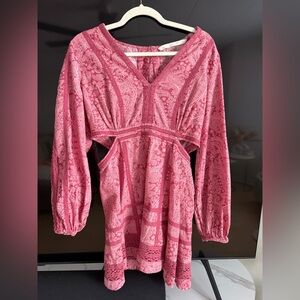 Mango Pink Paisley Long Sleeve Dress